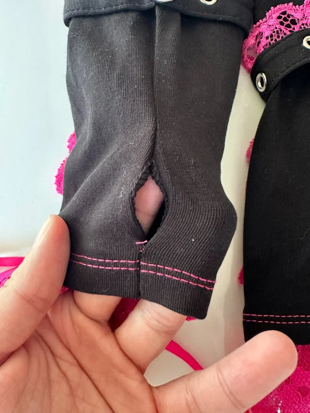 Tripp NYC Hot Pink Lolita Lace Up Gloves OS